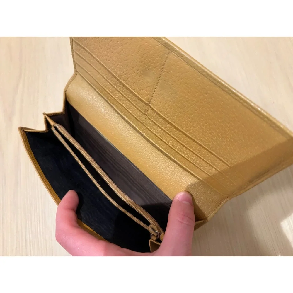 Gucci Mustard Yellow Pebbled Leather Bifold‎ Long Wallet Gold GG Logo